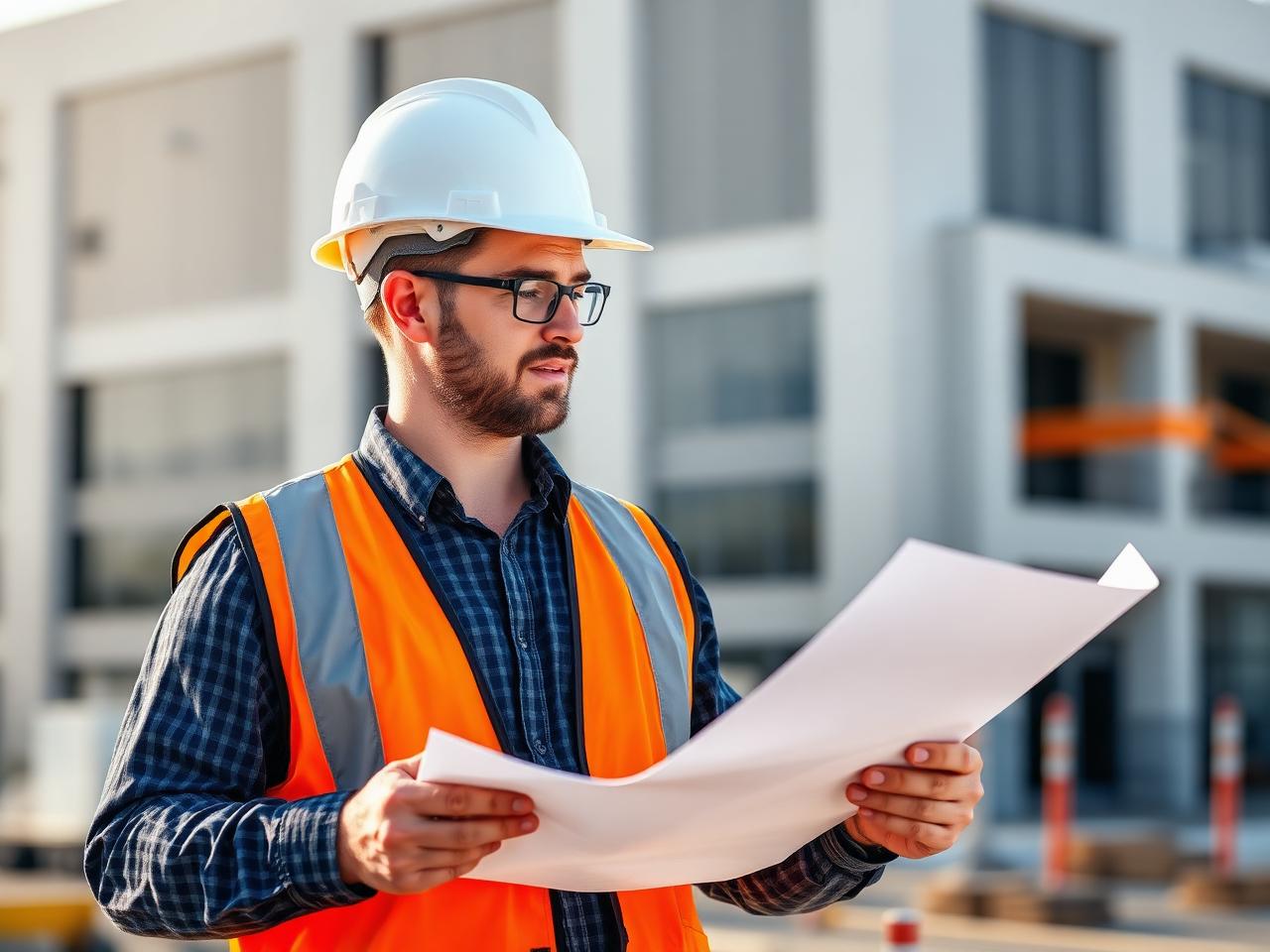 Florida commercial contractor reviewing blueprints on a job site